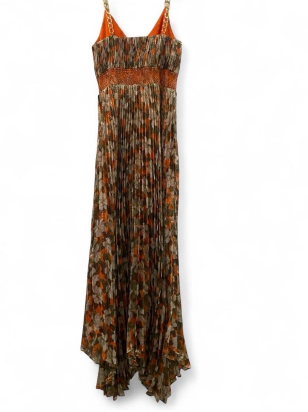 Alice + Olivia Gloria Chain-Strap Pleated Maxi Dress 🧡🤎 - Picture 6 of 9